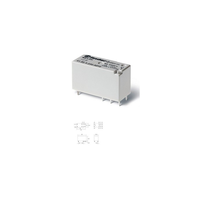 RL056, RELAY TYPE H 230V 2CTO 8A 6P