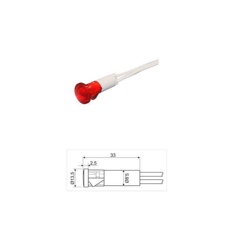 Piloto 13.5mm, 230V, ROJO, 12.858/230/R