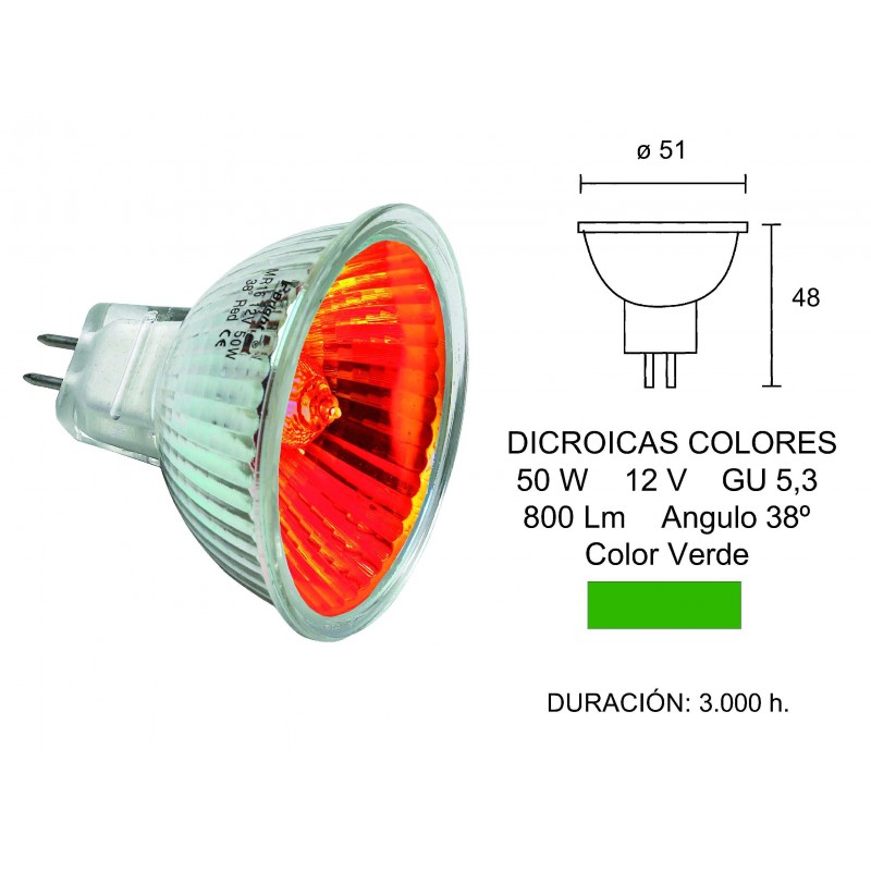 CLOSED DICROIC LAMP 38º 50W 12V GREEN 2600109V