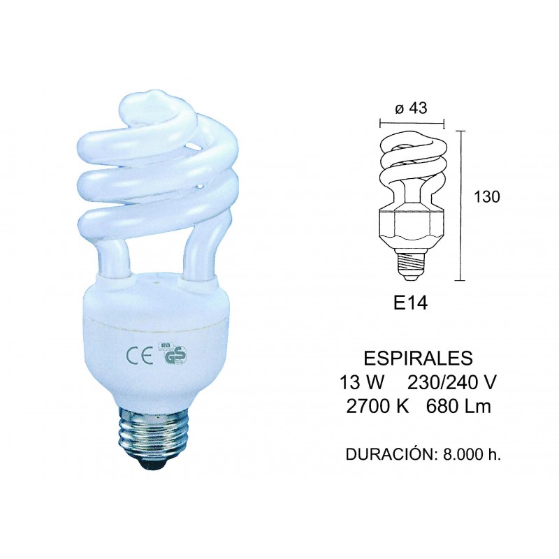 LAMPARA BAJO CONSUMO ESPIRAL E14 13W 2700K 2600612