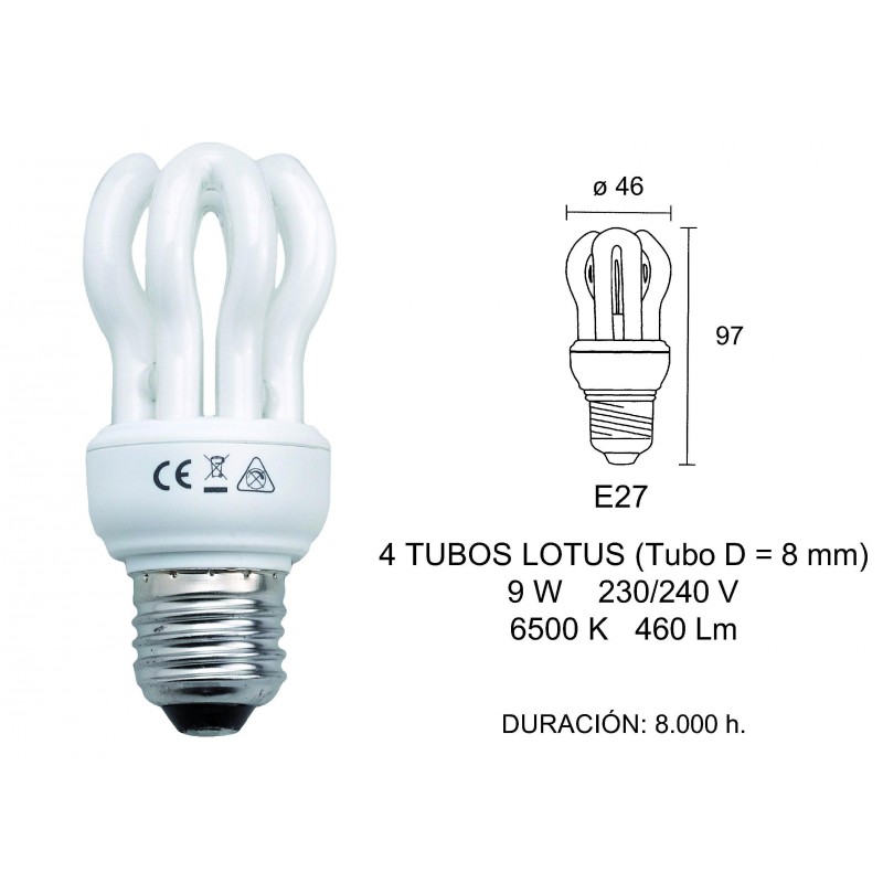 LOTUS LOW CONSUMPTION LAMP 4T. (8mm) 9W E-27 6500K 2600653